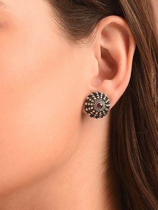 Pink Kempstone Encrusted Tribal Silver Earrings