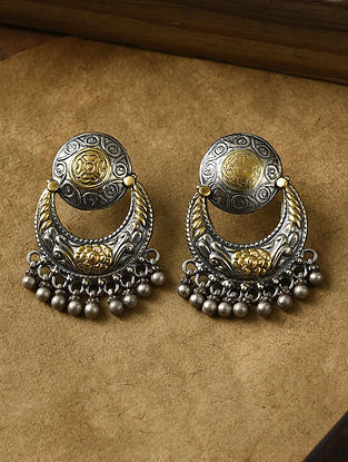 Dual Tone Tribal Silver Earrings 
