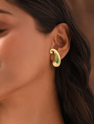 Green Gold Tone Tribal Earrings 