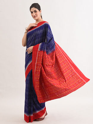 Blue-Red Handloom Sambalpuri Ikat Cotton Saree