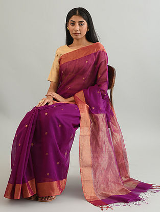 Purple Handwoven Chanderi Silk Cotton Saree