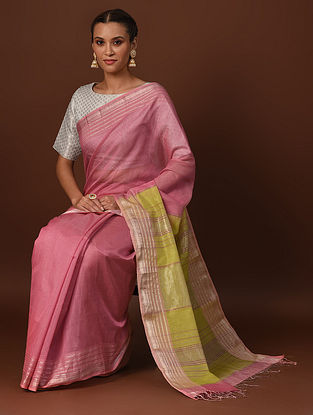 Pink Handwoven Maheshwari Silk Cotton Saree