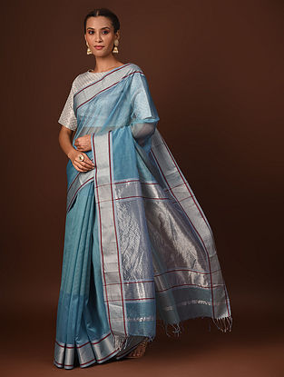 Blue Handwoven Maheshwari Silk Cotton Saree