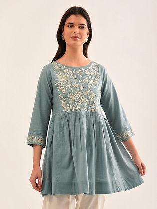 Blue Embroidered Cotton Tunic