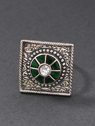 Green Tribal Silver Takkar Ring 