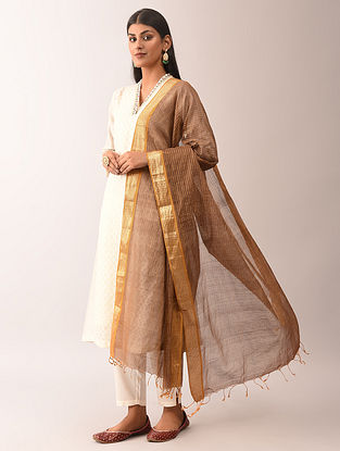 Brown Handwoven Silk Cotton Dupatta