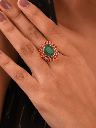 Pink Green Gold Tone Ring 