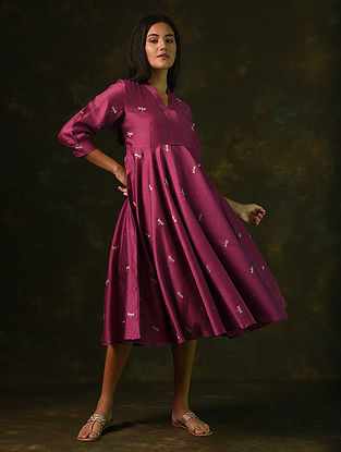 Pink Embroidered Silk Cotton Dress with Slip