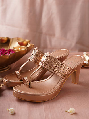 Rose Gold Handcrafted Leather Kolhapuri Heels