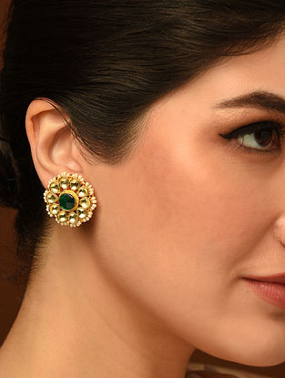 Green Gold Tone Pachi Kundan Earrings 