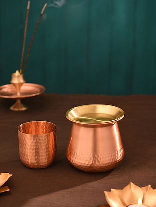 Copper and Brass Lota With Lid and Glass