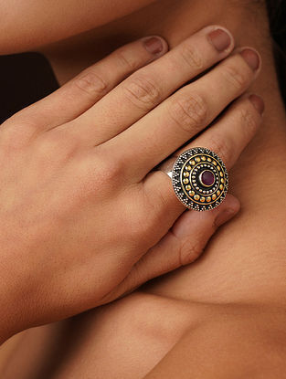 Ruby Pink Dual Tone Tribal Silver Ring 