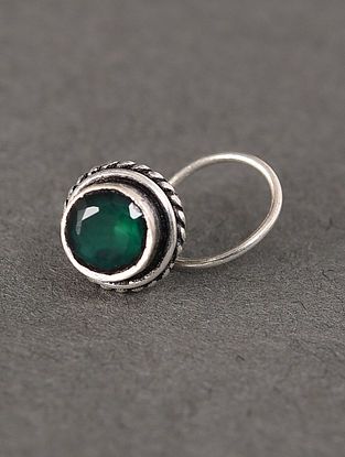 Green Tribal Silver Nose Pin