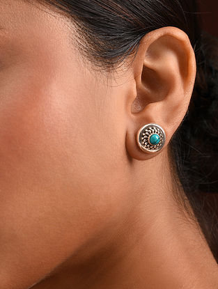 Turquoise Tribal Silver Earrings 