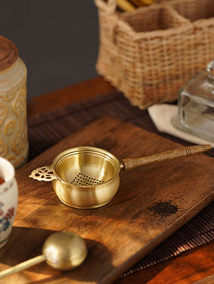 Handcrafted Brass Strainer With Wooden Handle