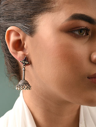 Ruby Silver Jhumki Earrings