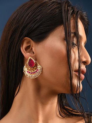 Red Pink Gold Tone Tops Earrings
