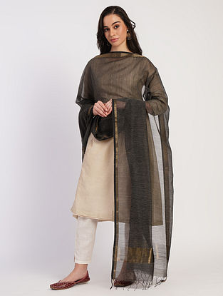 Black Handwoven Maheshwari Silk Cotton Dupatta