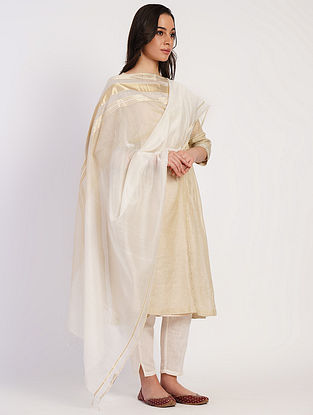 Ivory Handwoven Maheshwari Silk Cotton Dupatta