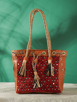 Multicolored Vintage Rabari Genuine Leather Tote Bag