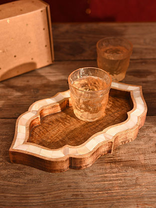 Natural Wood And Mother Of Pearl Serving Tray