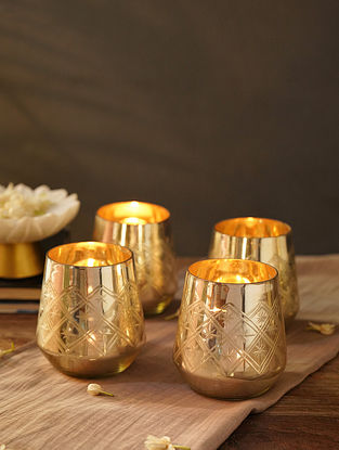 Handcrafted Antique Copper Glass Votive Candle Holders In A Gift Box (Set Of 4)