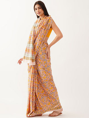 Multicolour Block Printed Cotton Silk Saree