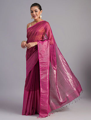 Pink Handwoven Maheshwari Cotton Silk Saree
