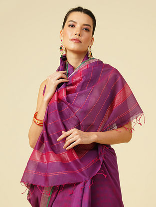 Purple Handwoven Maheshwari Cotton Silk Saree