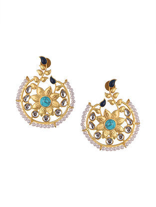 Turquoise Gold Tone Kundan Inspired Beaded Earrings