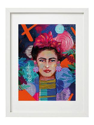 Frida Kahlo-Inspired Abstract Portrait Indigo Blue Digital Art on Paper