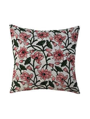 Pink and Green Hand Block-Printed Cotton Cushion