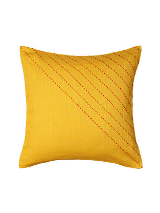Yellow Hand-Embroidered Cotton Cushion Covers (Set of 2)  