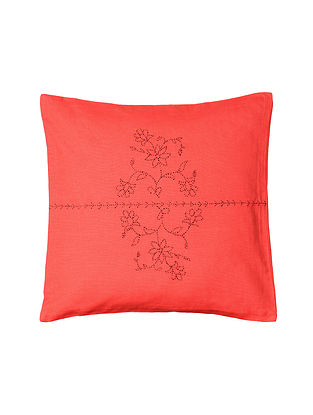 Red Hand-Embroidered Cotton Cushion Covers (Set of 2)  