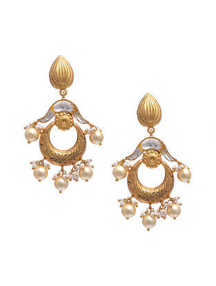 Gold Tone Kundan Silver Earrings with Pearls