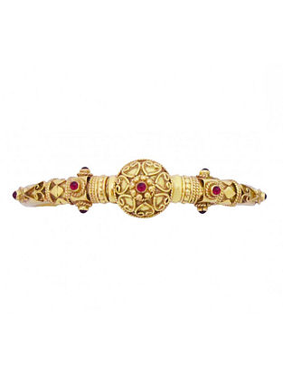 Maroon Gold Plated Temple Silver Bangle (Size: 2/4) (Single)