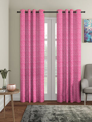 Pink Handloom Cotton Door Curtains (Set of 2)