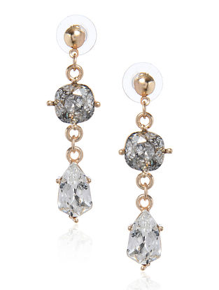 White Gold Tone Handcrafted Earrings With Swarovski Crystals