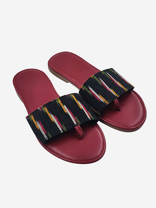 Black Handcrafted Ikat Faux Leather Flats
