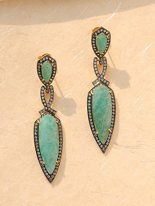 Green Onyx Silver Earrings with Zirconia
