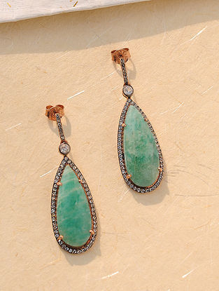 Green Onyx Silver Earrings with Zirconia