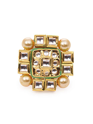Gold Tone Kundan Ring With Pearls