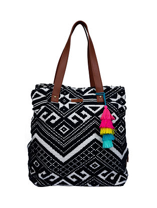 Black White Handcrafted Cotton Jacquard Tote Bag