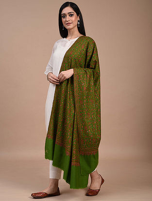 Green Hand Embroidered Sozni Pashmina Shawl