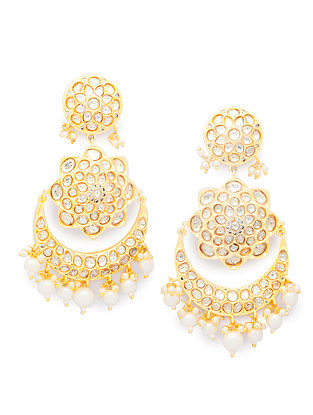 Gold Tone Kundan Earrings With Pearls