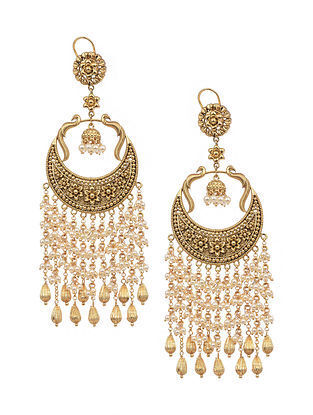 Gold Tone Kundan Earrings With Pearls