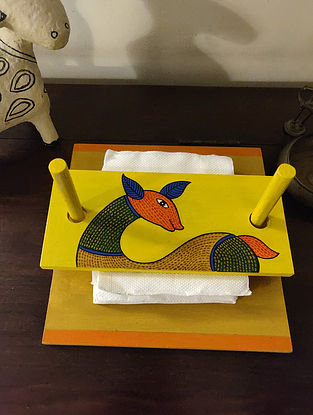 Hand Painted Gond Art Tissue Paper Holder (L- 9in, W- 9in, H- 0.5in)