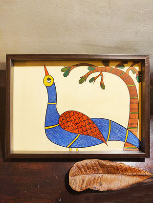 Hand Painted Gond Art Rectangle Tray (L- 14in, W- 10in, H- 1in)