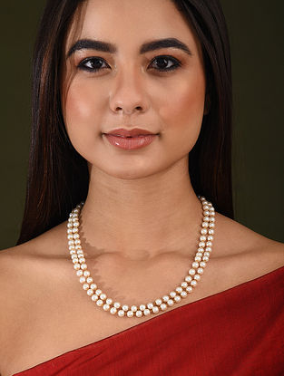 White Pearl Beaded Layered Necklace