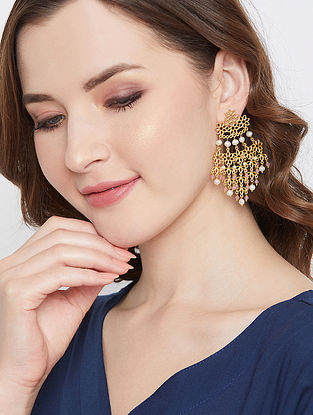 Gold Tone Handcrafted Earrings With Pearls